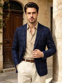 Old Money Style Men's Suit, Vintage Durable Fabric, Classic Slim Fit, Suitable For Formal/Semi-Formal Social Events, Family Gatherings, Banquet Hosting - Royal Blue - View 2
