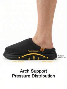 CYFMYD Winter Men's Arch Support Slippers Corduroy Upper Foam Cushion Plush Soft Warm Home Shoes EVA Sole - Black and Beige - View 2