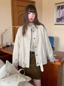 Premium Stand Collar Short Trench Coat Women's Autumn New Casual Niche Jacket - White - View 4