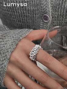 1pc Ins Style Casual Cubic Zirconia Faux Pearl Ring, Suitable For Women's Daily Commute Wear - Silver - View 2