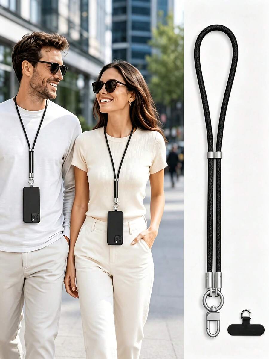 Phone Lanyard, Adjustable Hands-Free Halter With Phone Fixing Plate And 360° Rotating Metal Clip, Universal Unisex Phone Lanyard