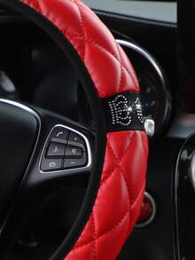 MEIKAXIU 1pc Comfortable Artificial Sheepskin Rhinestone Crown Bling Bling Shiny Car Steering Wheel Cover Without Inner Ring, Suitable For 14.5-15 Inch Car Interior Accessories - Soft Leather Crown - View 11
