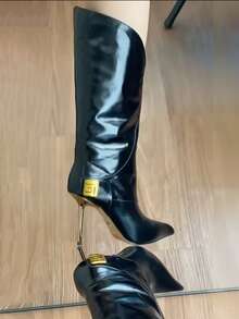 Women's Tall Boots, European And American New Style, Leather Pointed Toe High Heel Long Boots, Thin Heel Riding Boots, Winter - Black - View 8
