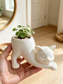 3D Printed Cute Cat Planter, Adorable Lying Cat Design, Multiple Colors Available, Suitable For Succulents And Cacti, Creative Desktop Greenery Pot, Healing Desk Decor Ornament - Multicolor - View 6