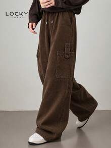 1 buah Celana Panjang Kasual Pria Gaya Korea Minimalis Streetwear Corduroy dengan Banyak Saku dan Tali Serut untuk Musim Semi/Gugur - Coklat - View 1