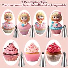 7pcs Exquisite Korean-Style Piping Nozzles, Cream Piping Tips, Pastry Nozzles, Piping Tools, Baking Tools, Kitchen Gadgets For Cakes, Pastries, Desserts, Cheese, Frosting, Cheese Spread, Jam, Butter, Bread, Dough, And Pastry. Creative Design - Multicolor - View 5