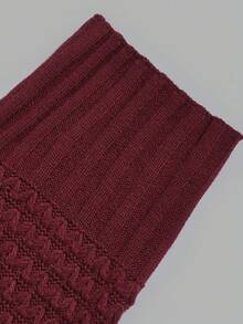 Sweater Rajut Wanita Musim Gugur Model Leher Tinggi Berkerut Lengan Panjang Warna Merah Longgar Atasan Rajut Model Pullover Modis untuk Pakaian Sehari-hari dan Liburan Musim Gugur - Merah - View 4