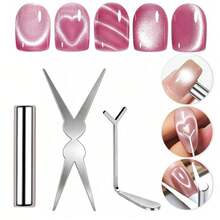 Cat Eye Magnets, 1/8pcs Cat Eye Magnets With Scissors & Heart & Rabbit Shaped Magnetic Tools | Cat Eye Gel Nail Polish DIY French Effect Magnetic Guide, For Nail Art Design, Autumn/Winter Nail Supplies, Gel Nail Polish Magnets - Multicolor - View 4