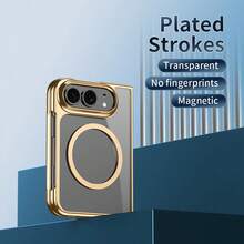 Casing Ponsel Magnetik Transparan Kompatibel dengan iPhone Duo, Pelindung Ponsel Transparan Ultra Tipis + Pelindung Layar 2-in-1, dengan Tepi Berlapis Elektrolit, Pelindung Lensa Kamera Terintegrasi, Kompatibel dengan MagSafe, Bagian Belakang Keras Anti-Menguning, Kompatibel dengan iPhone Duo - Emas - View 6