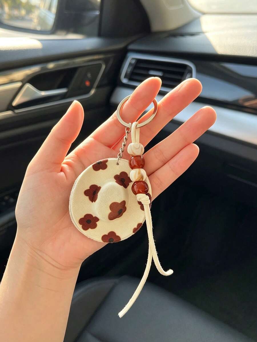 1pc Cowboy Hat Beaded Keychain Pendant, Car Keyring, Fashion Universal Keychain, Women's Bag Accessory Pendant - A - View 1