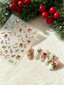 1pc 3D Embossed Christmas Nail Art Stickers, Cute Sweet Autumn Nail Decals - Multicolor - View 5