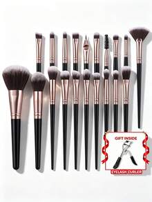 20pcs And 1pc Gift Makeup Brushes Set, Soft Dense Cosmetic Brushes For Foundation Powder Blush Eyeshadow Concealer Contour Highlight, Complete Face & Eye Makeup Brush Kit, Handles For Makeup Beginners And Daily & Party Makeup Application - Multicolor - View 10