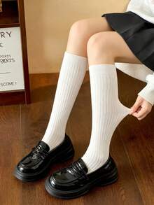 1/2/3 Pairs Women's Solid Color Knitted Calf Socks, Thickened Warm Long Tube Socks, Suitable For Daily Commute Wear - Multicolor - View 5