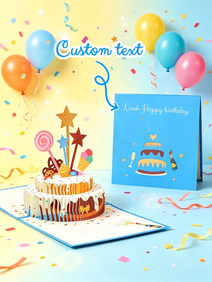 1pc Customized Text 3D Pop-Up Greeting Card, Creative Premium Card For Holiday Party Birthday, Floral Decoration Message Card - Single Piece - View 1