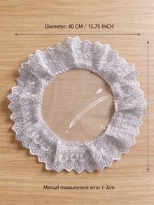 HXARTMIS 1件圓形透明PVC餐墊，花卉刺繡蕾絲波浪邊桌墊，金/銀2色可選，40cm/15.75in裝飾桌墊，適用於餐桌、婚禮派對、日常家居裝飾、聖誕家居裝飾 - 銀色 - 查看 5