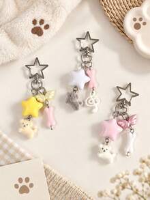 3pcs Cute Star Keychain,Kawaii 3D Star Flocking Animal Bone Charm, Wing Music Note Y2K Bag Charm Pendant For Handbag Purse Backpack Keys - Multicolor - View 1