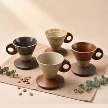 200ml Handmade Ceramic Pour-Over Coffee Cup Set | Integrated Cone-Shaped Filter And Cup Body Design | Reusable No-Filter Paper Brewing System | Rustic Stone Glaze With Wooden Tray | Suitable For Home, Office, Cafe, Camping, Travel, Tea And Coffee Lovers - Multicolor - View 12