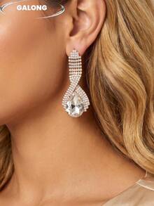 Cool & Sophisticated! Black & White Contrast Full Rhinestone Long Earrings | Black Teardrop Gemstone Cross Design | Glamorous Evening Party Photo-Ready Earrings - White - View 1
