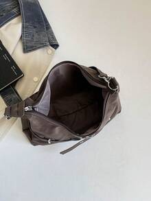 Retro Distressed Faux PU Leather Material, Vintage Aesthetic, Fits Various Daily Outfits - Coffee - View 6