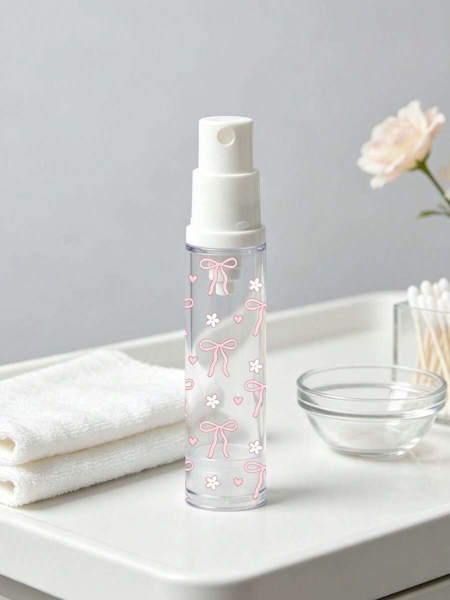 Airless Travel Bottle With Bow & Flower Print,Vacuum Pump Bottle, Portable Clear Spray Bottle,Lotion Bottle,Travel Cosmetic Liquid Container - Multicolor - View 1