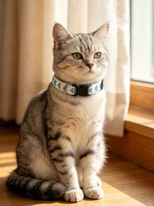 Sky Blue Heart Print Soft Pet Collar, Cute Pet Neck Collar, Cat & Dog Accessory, Suitable For Easter, Daily & Holiday Use, For Cats & Small Dogs Indoor/Outdoor, Not Suitable For Large Dogs - Sky Blue - View 3