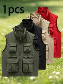 Men's Spring/Autumn Lightweight Outdoor Workwear Multi-Pocket Tactical Vest Jacket - Army Green - View 2