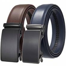 Genuine Leather Automatic Buckle Belt For Men, Cowhide Formal Belt, Simple Business Style, Adjustable Length, Ideal Gift Choice For Summer, Autumn, Christmas And Winter - 163-186 - View 12