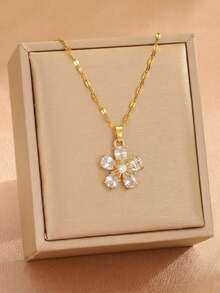 1 Pc Minimalist Stainless Steel Starburst Pendant Necklace For Women, Flower Charm Link Chain Necklace, Elegant Everyday Layering Jewelry Gift - White - View 4