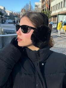 1pc Winter Faux Rabbit Fur Earmuffs, Warm Lining Foldable Earmuffs, Windproof Foldable Earmuffs Winter Accessory - Black - View 2