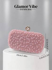 Elegant Pearl & Rhinestone Spiral Pattern Evening Clutch, Pearl Buckle Handbag - Pink - View 7