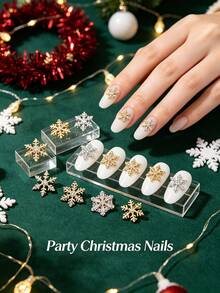 5pcs Gold & Silver Rhinestone Christmas Snowflake Nail Art Decorations, Assorted Zirconia Snowflake Nail Gems, Minimalist Versatile Y2K Metal Rhinestones, Multi-Functional DIY Nail Decor Accessories, False Nail Art Supplies - Multicolor - View 1