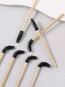 50pcs Bamboo Handle Eyelash Brushes, Mascara Brushes, Eyelash Curlers, Makeup Brushes, Eyebrow Brushes, Eyeshadow Brushes, Free Gift - Multicolor - View 3