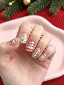 1pc Silver Foil Christmas Tree & Gingerbread Man Nail Decals, Self-Adhesive Snowflake Nail Art Stickers For Autumn - Grey - View 3