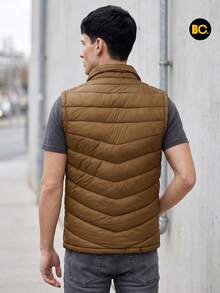 Chaleco Acolchado para Hombre con Forro Tipo Borrega, Cierre Frontal, Bolsillos con Cierre y Cuello Alto, Ligero y Cálido para Uso Casual, Urbano, Viaje y Exterior Diario. Big City - Marrón - Ver 3