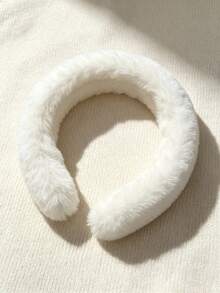 White Faux Rabbit Fur Headband For Women,Thick Plush Fluffy Hair Hoop, Winter Warm Non-Slip Hairband, Cute Solid Color Hair Accessory For Daily Makeup - Multicolor - View 6