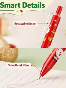 20 PCS Christmas Themed Push-Type Ballpoint Pen Set, 0.5mm Black Ink, Includes 10 Random Pens + 10 Refills, Suitable For School, Great Christmas Gift - Multicolor - View 6