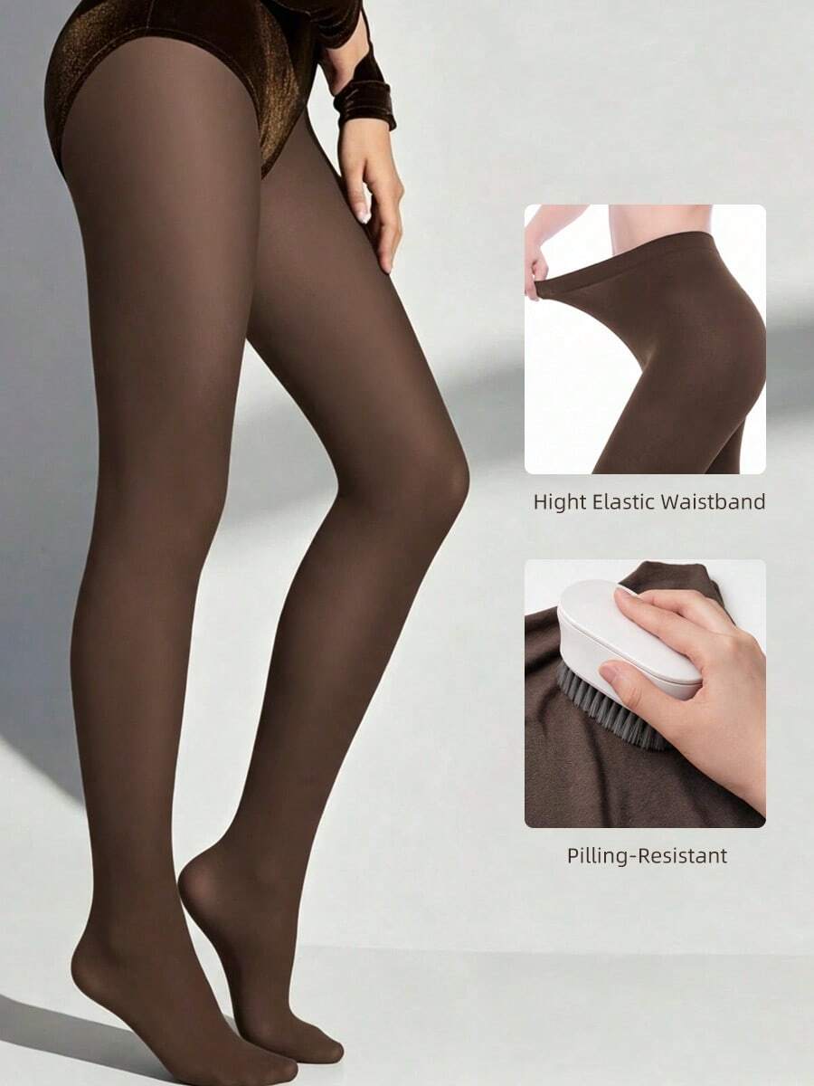 1 Pair Women's Dark Coffee Matte Tights, High Elasticity Skin-Friendly Slimming Pantyhose, Commuter Vintage Base Layer - Coffee Brown - View 1