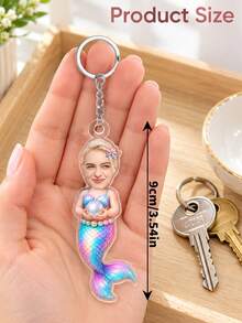 1pc Custom Photo Mermaid Acrylic Keychain, Personalized Face Cartoon Mermaid Body Key Chain, Girls Birthday Gift, Mermaid Lover Novelty Keepsake,Ocean Fantasy Accessory,Ocean Theme Present - Multicolor - View 7