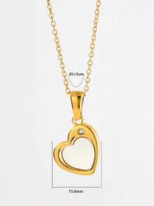 1pc Gold Tone Layered Pendant Necklace, Teardrop & Heart Shape Shell Inlaid Dainty Stackable Necklace For Women Daily Vacation Jewelry Gift - Gold - View 4