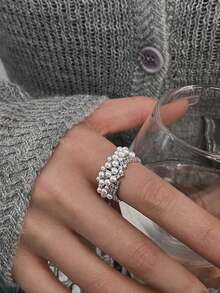 1pc Ins Style Casual Cubic Zirconia Faux Pearl Ring, Suitable For Women's Daily Commute Wear - Silver - View 7