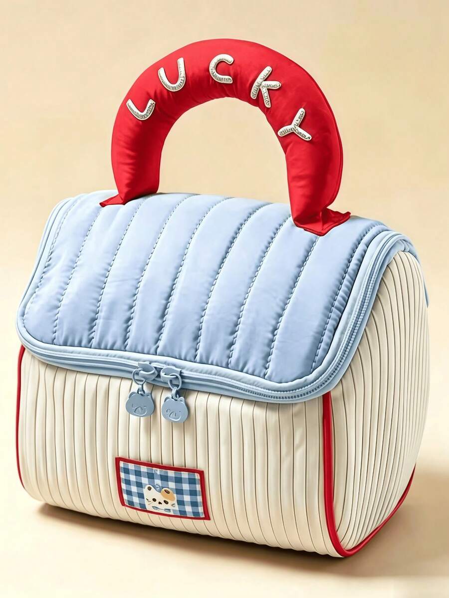 1pc Cute Country Style Makeup Storage Bag, Large Capacity Skincare Organizer, Multi-Functional Travel Storage Bag, Portable Handheld Travel Toiletry Bag