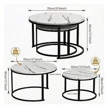 TONSSIDA Nesting Coffee Table Set Of 2, Round White Marble Coffee Table, Nesting Tables For Living Room, Space Saving Side Tables With Metal Frame - Black - View 9
