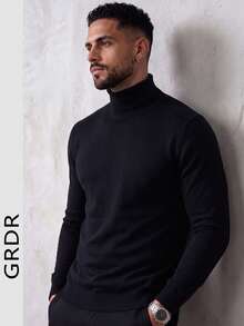 GRDR Men's Crew Neck Long Sleeve Sweater, Versatile Everyday Wear Knitted Pullover - Black - View 2
