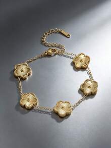 13mm Stainless Steel 5-Petal Flower 18k Bracelet, Fashionable & Versatile Jewelry For Women - Multicolor - View 1