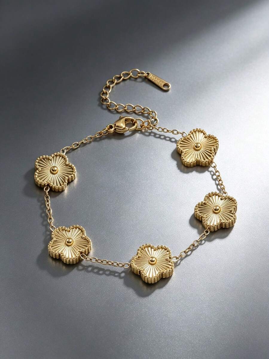 13mm Stainless Steel 5-Petal Flower 18k Bracelet, Fashionable & Versatile Jewelry For Women - Multicolor - View 1