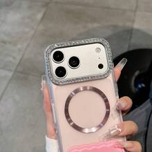 Casing Ponsel 17 Inci dengan Lensa Berlian Imitasi, Pelindung Anti Guncangan Magnetik untuk Apple 18 Pro Max dengan Stand - Berwarna merah muda - View 2