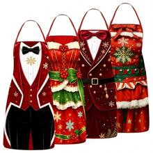 4Pcs Christmas Suit Style Snowflake Printed Kitchen Apron, Cooking Apron For Holiday Home Themed Party - Multicolor - View 7