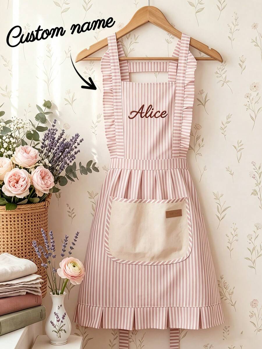 1 buah Celemek Berumbai yang Dipersonalisasi, Celemek Dapur Bergaris yang Dapat Diatur (Dengan Kantong), Celemek Memanggang yang Disesuaikan, Celemek Memasak Gaya Pedesaan, Aksesoris Dapur Rumah Pertanian, Celemek Wanita Vintage, Celemek Nama yang Disesuaikan, Celemek Memanggang yang Lucu, Set Bunga Pedesaan, Celemek Memasak Rumahan, Celemek Pinggang yang Dapat Diatur, Celemek Barista, Hadiah Dapur Gaya Buatan Tangan - MultiWarna - View 1