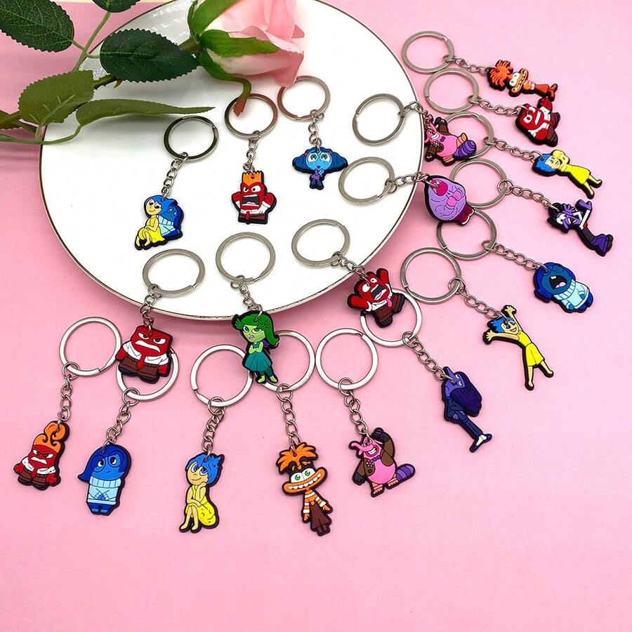 Disney 2 Soft Rubber Keychain Joy Sadness Anger PVC Figure Backpack Pendant Animation Merchandise - A - View 1