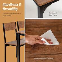 Juego de mesa de comedor para 4 personas, mesa de cocina con banco y sillas, juego de comedor industrial con marco de metal y estante de almacenamiento, para reuniones familiares, cenas diarias y espacios pequeños, color marrón - Marrón - Ver 2